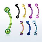 1pc. 16G Anodized 316L Surgical Steel Ball Curved Barbell Eyebrow Ring 1/4"-1/2"