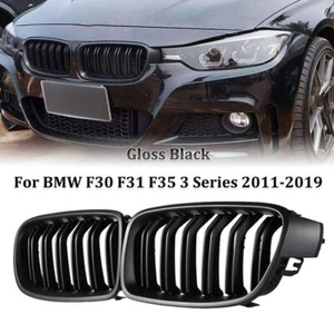 2x For BMW 3 Series F30 F31 2011-2019 Kidney Grill Grille Dual Line Gloss Black - Picture 1 of 11