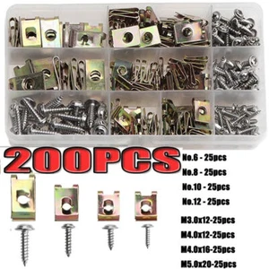 200Pcs ASSORTED U CLIPS AND SCREWS SPEED FASTENER CAR INTERIOR TRIM PANEL FIXING - Picture 1 of 7