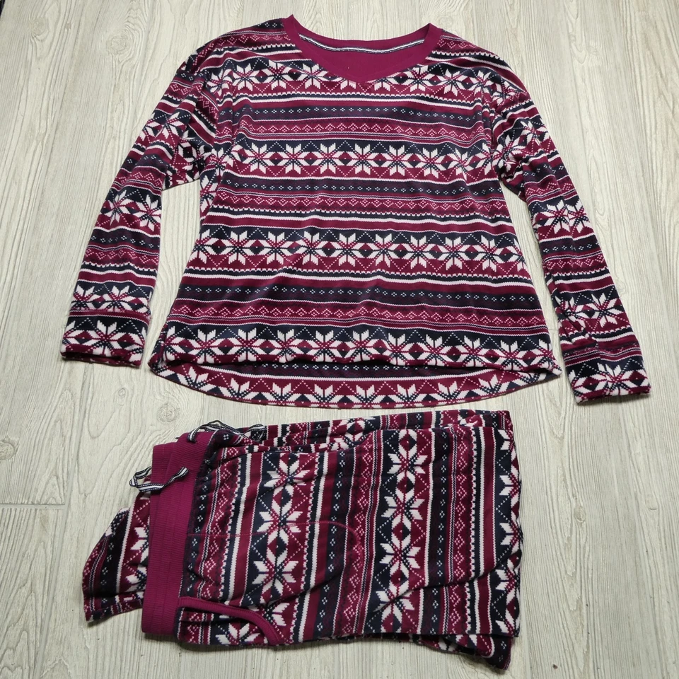 Nautica  Fleece Pajama Sleepwear Set Womens Large 2-Piece Red Winter Fair Isle - Image 1 of 4