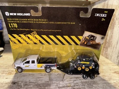 1/64 Scale New Holland L170 Skid Steer With Dodge Truck & Trailer Ertl - Image 1 of 4