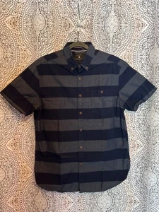 Cactus Man Navy & Gray Striped Button-Up Shirt Slim Fit 100% Cotton Short Sleeve - Picture 1 of 6