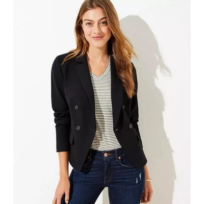 NUEVO CON ETIQUETAS Ann Taylor LOFT Mujer Talla 0 Negro Ponte Doble Pecho Blazer Chaqueta NUEVO Foto 1 de 4