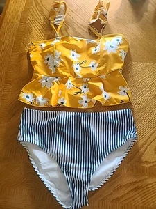 Youth XL Swiming Suit 2 Piece Yellow/blue NEW Super Cute - Picture 1 of 3