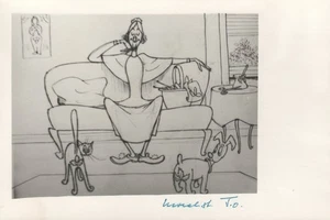 1964 RARE John Olday Real Photo SIGNED Satirical Cartoons of Animals POSTCARD - Picture 1 of 7