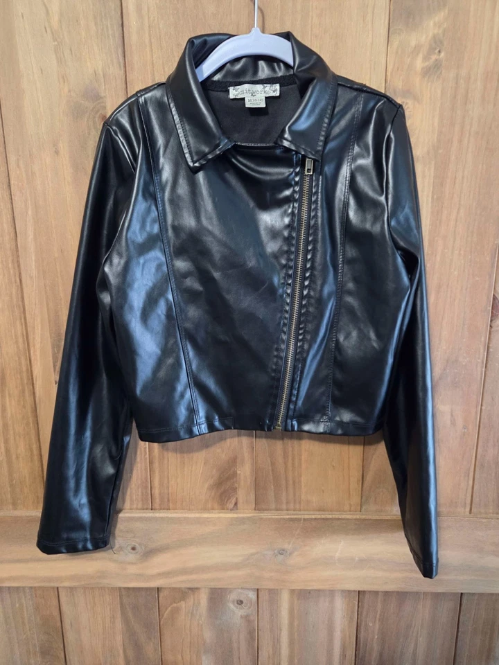 Knit Works Girls Faux Leather Motorcycle Jacket, size M 10/12 - Image 1 of 4