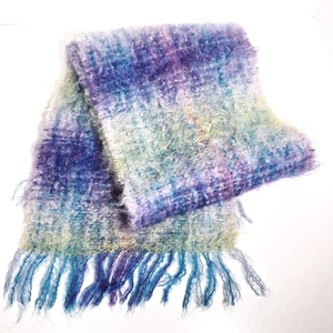 Vintage Blue Purple Pastel Rainbow Mohair Wool Warm Winter Scarf 110cm Scotland - Bild 1 von 15