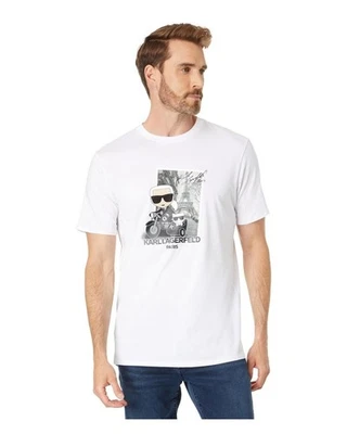 Karl Lagerfeld Men's Paris Log Graphic Tee White Flocked Heart Logo Medium NWT  - Image 1 of 3
