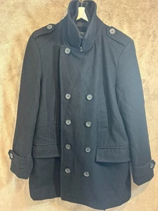 Burton London Black Military-Style Wool Blend Coat (Size L) – Double Breasted W - Picture 1 of 10