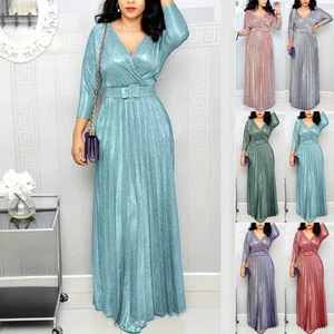Peacock Green Long Sleeve Cocktail Dress for Women Pleated Hem Prom Gown - Picture 1 of 20