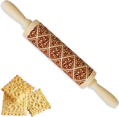 Embossed Wooden Rolling Pins for Baking,15 Inch Christmas Wooden Rolling Pin,Dee - Image 1 of 4
