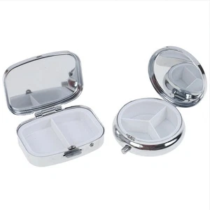 Pill Box Tablet Case Silver Container Metal Organizer Round/rectangular - Picture 1 of 16