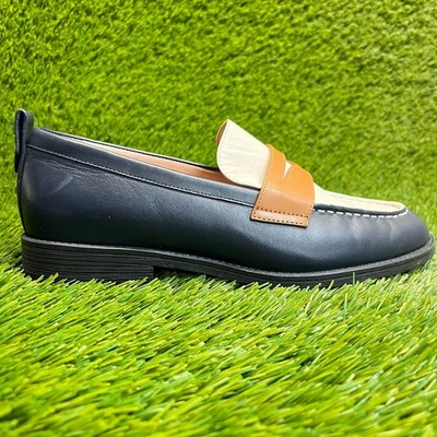 Cole Haan Stassi Womens Size 7 Navy Blue Cream Classic Penny Loafer Flats Shoes - Image 1 of 4