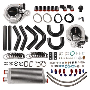 Universal Twin T3 V Band Turbochargers Kit BOV Intercooler + Pipes + Oil Lines - Picture 1 of 10