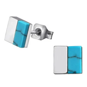 Clous d'oreille acier turquoise synthétique Flat Square - Imagen 1 de 1