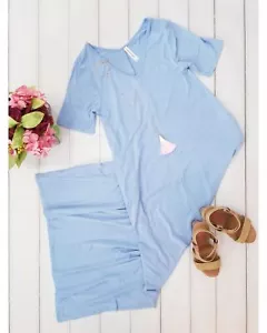 Maxi Vestido Camiseta Keeping It Comfy Mangas Cortas Cuello en V con Bolsillos en Azul Primavera - Imagen 1 de 5