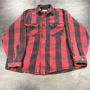 Vintage Shacket Shirt Men Large Red Black Buffalo Plaid Flannel 90s Button Up - Picture 1 of 12