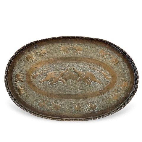 Vintage Brass Elephant Design Moroccan Large 45” Oval Tray Coffee Table Top Cover