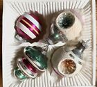 Lot Of 4 Vintage Frosted Glass Christmas Ornaments Shiny Brite Tornado & Indent