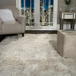 5.5cm Ivory Cream Large SHAGGY Floor RUG Soft SPARKLE Shimmer Glitter Thick Pile - Picture 1 of 7