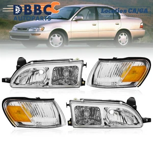 For 93-97 Toyota Corolla Headlight JDM White Housing Clear Lens Corner Lamps Set - Picture 1 of 8