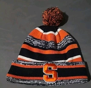 New Era SYRACUSE UNIVERSITY Stripe Cuff Knit Winter Hat Beanie W/Pom Orange Blue - Picture 1 of 3