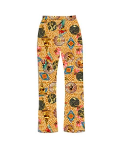 Vintage Rétro Bouddhiste Dragon Symboles Fleur Ethnique Pyjama Bas - Picture 1 of 3