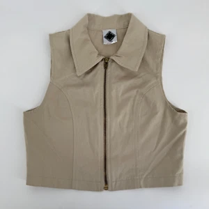 Vtg California Concepts Girls Khaki Zip Vest Sz 10 Y2K 90s Utility Minimalist - Picture 1 of 8