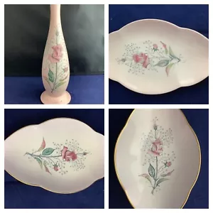 CARLTON WARE ROSEBUD DISH, SERVING PLATE AND VASE PINK AND LILAC - CHOICE - Picture 1 of 20