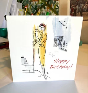 FASHION ART BIRTHDAY CARD;YELLOW;VINTAGE STYLE;LGBQT; MUM;SISTER;CHIC 50'S - Picture 1 of 7
