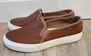 KEDS DOUBLE DECKER LEATHER SLIP ON SHOES WOMENS SIZE 6 COGNAC BROWN FLATS CASUAL - Picture 1 of 10