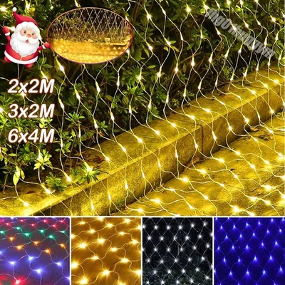 LED Lichternetz Außen 2x2m 3x2m 6x4m Weihnachten Lichtervorhang Lichterkette DE - Bild 1 von 4
