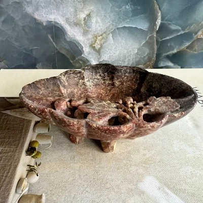 Jabonera de baratija tallada a mano sin marca 5 x 3 pedestal rojo marrón de colección Foto 1 de 4