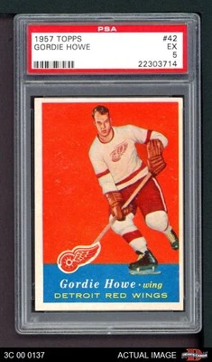 1957 Topps #42 Gordie Howe Red Wings HOF PSA 5 - EX - Image 1 of 2