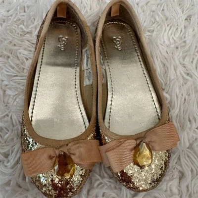 Pisos de ballet Gap Girls con arco dorado brillante talla 13 Y2K vintage Belle Disney LINDOS  Foto 1 de 4