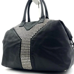 Yves Saint Laurent Easy Lock Black Leather Studs Logo Hand bag(No storage) [Exc] - Picture 1 of 9
