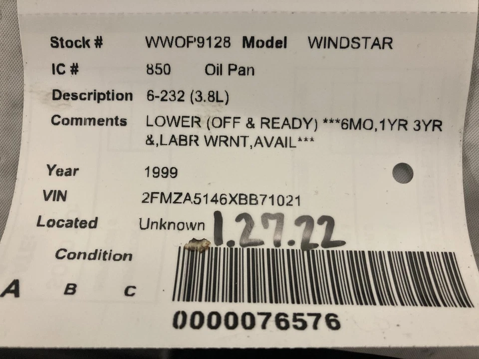 Used Engine Oil Pan fits: 1999 Ford Windstar 6-232 3.8 Grade A Foto 1 de 4