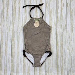 Janie And Jack Girls Size 6 Brown White Pineapple Crochet One Piece Swimsuit - Picture 1 of 6