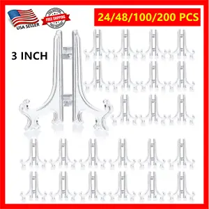 24-200 Pcs 3 inch Clear Mini Easel Stand Plastic Plate Holder Display Picture