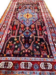 4'9" x 9'5" Vintage Hand-Knotted 100% Wool Carpet - Nahavande Area Rug