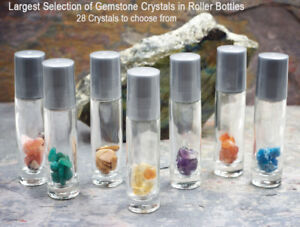 Essential Oil Roller Bottles with Crystals - EO Roller Bottle with Mini Stones