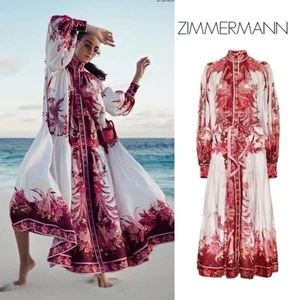 Rare $1,950 Zimmermann Wavelength Pink  Phoenix Placement Silk Midi Dress AU2 M - Picture 1 of 22