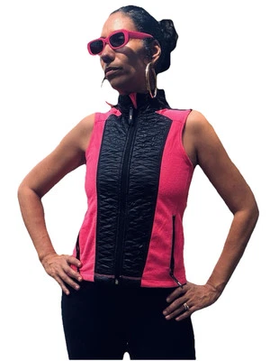 New York Marc, Chaleco polar negro rosa neón adorno acolchado XS aspecto de motocicleta Foto 1 de 4