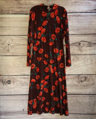 Free People платье L красный цветочный леопард ретро романтика Молли обтяжку макси 70-х богемное - Изображение 1 из 4