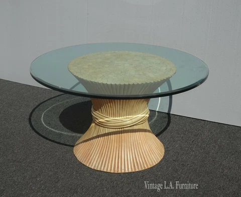 Vintage McGuire Style Mid Century Modern Bamboo Wheat Sheaf Side Table Cover