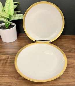 2 Vintage Hutschenreuther Favorite 10 1/8" Essteller weiß mit dickem Gold - Bild 1 von 7