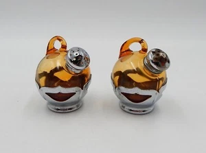Cambridge Amber Glass Salt Pepper Shakers Krome Kraft Farber Bros Chrome Silver - Picture 1 of 11