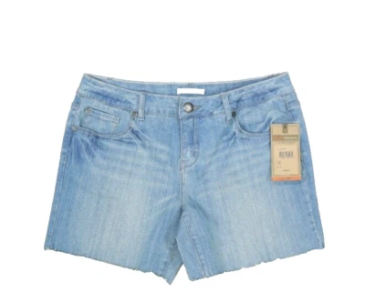 Pantalones Cortos de Jean Azul Denim Lavado Ligero Tallados con Volantes Bien Usados Elastizados Dobladillo con Flecos Mujeres 8 Foto 1 de 4