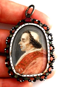 ANTIKES Miniatur Gemälde Portrait 18. JAHRHUNDERT PAPST PIUS VII SET MIT BURMA RUBIN - Bild 1 von 7