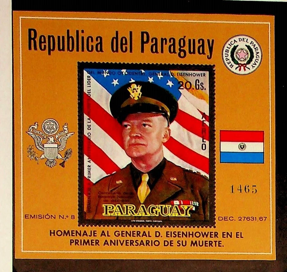 PARAGUAY Sc C326 NH SOUVENIR SHEET OF 1970 - EISENHOWER - Image 1 of 1